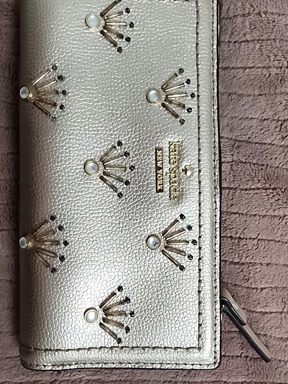 Kate Spade Patterson Drive Embellished Metallic Gold Wallet